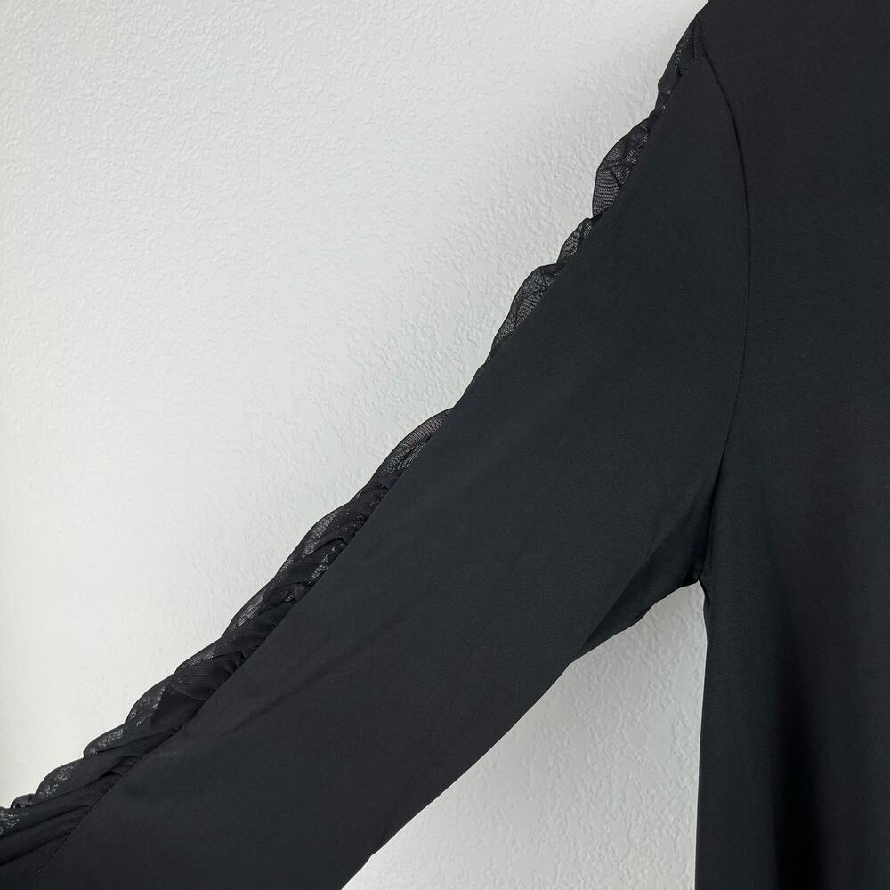Carmen Marc Valvo Black V-Neck Sheer Mesh Sleeve Blouse NWT Large - Picture 7 of 11